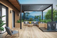 Aluminium-Pergola mit beweglicher Flügeltür und 4 Pfosten, ca. 3 x 3,6 M