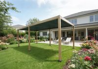Aluminium-Pergola mit beweglicher Flügeltür und 4 Pfosten, ca. 3 x 6 M - Hellbraun