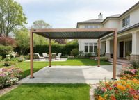 Aluminium-Pergola mit beweglicher Flügeltür und 4 Pfosten, ca. 3 x 4 M - Hellbraun
