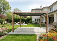 Aluminium-Pergola mit beweglicher Flügeltür und 4 Pfosten, ca. 3 x 3 M - Hellbraun
