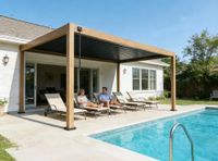 Aluminium-Pergola mit beweglicher Entlüftung und 4 Pfosten, ca. 3 x 3,6 m - Holzoptik