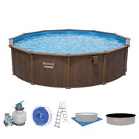 Hydrium™ Stahlwandpool Komplett-Set mit Sandfilteranlage Ø 549 x 132 cm, Holz-Optik, rund