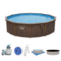 Hydrium™ Stahlwandpool Komplett-Set mit Sandfilteranlage Ø 488 x 132 cm, Holz-Optik, rund