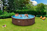 Hydrium™ Stahlwandpool Komplett-Set mit Sandfilteranlage Ø 488 x 132 cm, Holz-Optik, rund