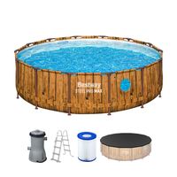 Steel Pro MAX™ Splashview™ Frame Pool Komplett-Set + Filterpumpe 427x107cm, Holz-Optik rund