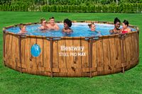 Steel Pro MAX™ Splashview™ Frame Pool Komplett-Set + Filterpumpe 427x107cm, Holz-Optik rund