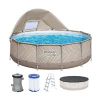 Steel Pro MAX™ Frame Pool Komplett-Set mit Filterpumpe Ø 396 x 107 cm, Op Art-Design, rund