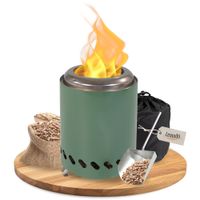 Tischkamin grün für Pellets, rauchfrei