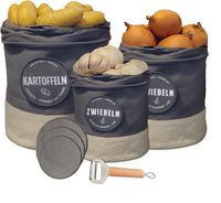 Aufbewahrungsboxen 3er Set – Stoffbehälter Vintage mit Leinenbeutel & Schäler - Grau