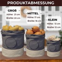 Aufbewahrungsboxen 3er Set – Stoffbehälter Vintage mit Leinenbeutel & Schäler - Grau