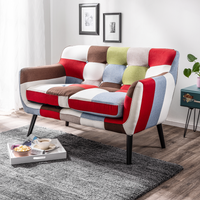 Skandinavischer 2-Sitzer Sessel Stoffbezug Patchwork - ca. 130 x 77 x 82 cm - Mehrfarbig