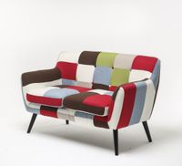 Skandinavischer 2-Sitzer Sessel Stoffbezug Patchwork - ca. 130 x 77 x 82 cm - Mehrfarbig