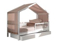 VIPACK - FAGUS weiß Hausbett mit Textil, 90x200cm, Rausfallschutz, Bettschublade, Buche massiv
