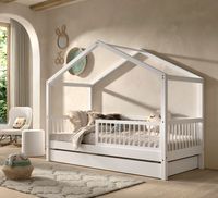VIPACK - FAGUS weiß Hausbett 90x200cm, Lattenrost, Rausfallschutz, Bettschublade, Buche massiv