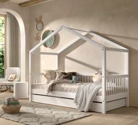 VIPACK - FAGUS weiß Hausbett 90x200cm, inkl. Lattenrost, Bettschublade, Buche massiv
