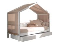 VIPACK - FAGUS weiß Hausbett mit Textil, 90x200cm inkl. Lattenrost, Bettschublade, Buche massiv