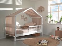 VIPACK - FAGUS weiß Hausbett mit Textil, 90x200cm, Lattenrost, Rausfallschutz, Buche massiv