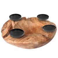 HOMECALL Adventsleuchter, Weihnachtsdeko, Teakholzschale mit 4 stabile Kerzenhaltern