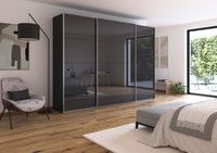 rauch Quadra Kleiderschrank 3-türig, mit Glastüren, Farbe Grau metallic Breite 315 cm