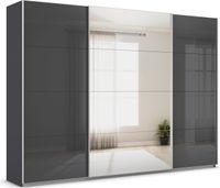 rauch Quadra Kleiderschrank 3-türig, mit Spiegel und Glastüren, Farbe Grau metallic Breite 315 cm