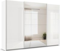 rauch Quadra Kleiderschrank 3-türig, mit Spiegel und Glastüren, Farbe Weiß Breite 315 cm
