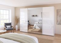 rauch Quadra Kleiderschrank 3-türig, mit Spiegel und Glastüren, Farbe Weiß Breite 315 cm