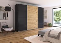 rauch Quadra Kleiderschrank 3-türig, Farbe Grau metallic/Eiche Artisan Breite 315 cm