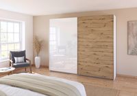 rauch Quadra Kleiderschrank 2-türig, Farbe Hochglanz Weiß/Eiche Artisan Breite 271 cm