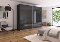 rauch Quadra Kleiderschrank 2-türig, mit Glastüren, Farbe Grau metallic Breite 271 cm