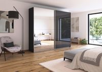 rauch Quadra Kleiderschrank 2-türig, mit Spiegel und Glastüre, Farbe Grau metallic Breite 271 cm