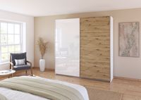 rauch Quadra Kleiderschrank 2-türig, Farbe Hochglanz Weiß/Eiche Artisan Breite 226 cm