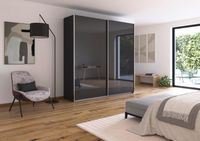 rauch Quadra Kleiderschrank 2-türig, mit Glastüren, Farbe Grau metallic Breite 226 cm