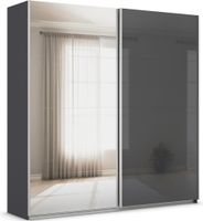 rauch Quadra Kleiderschrank 2-türig, mit Spiegel und Glastüre, Farbe Grau metallic Breite 226 cm