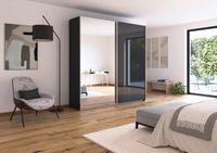 rauch Quadra Kleiderschrank 2-türig, mit Spiegel und Glastüre, Farbe Grau metallic Breite 226 cm