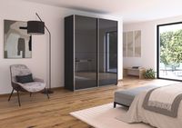 rauch Quadra Kleiderschrank 2-türig, mit Glastüren, Farbe Grau metallic Breite 181 cm