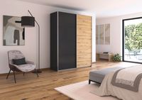 rauch Quadra Kleiderschrank 2-türig, Farbe Grau metallic/Eiche Artisan Breite 181 cm