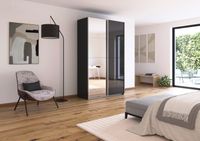 rauch Quadra Kleiderschrank 2-türig, mit Spiegel und Glastüre, Farbe Grau metallic Breite 136 cm