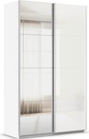 rauch Quadra Kleiderschrank 2-türig, mit Spiegel und Glastüre, Farbe Weiß Breite 136 cm
