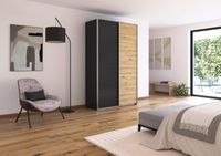 rauch Quadra Kleiderschrank 2-türig, Farbe Grau metallic/Eiche Artisan Breite 136 cm