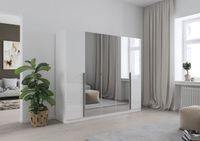 rauch Alba Kleiderschrank 5-türig, mit Spiegel, Farbe Hochglanz Weiß/Weiß Breite 226 cm