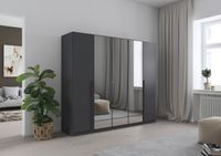 rauch Alba Kleiderschrank 5-türig, mit Spiegel, Farbe Grau metallic Breite 226 cm