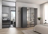 rauch Acero Garderobenschrank 4-türig, mit Grauspiegel, Farbe Grau metallic Breite 181 cm