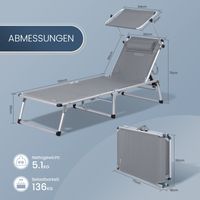 HOMECALL Strandliege Leicht Alu Sonnenliege, 5 fach Verstellbare Rückenlehne, bis 120KG
