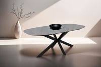 byLIVING Tisch OVAL, Breite 200 cm, Tischplatte Stein-Optik, Gestell schwarz