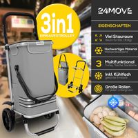 Einkaufstrolley Aluminium 55 L Volumen, 7 L Kühltasche, 30 kg Tragkraft, klappbar, grau