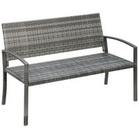 Outsunny Gartenbank, 2-Sitzer Sitzbank in Rattanoptik Parkbank bis 320 kg Stahl