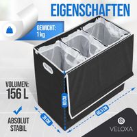 Wäschekorb 3 Fächer 156 L mit Deckel - Schwarz