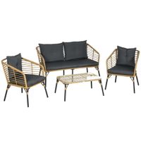 Outsunny 4 tlg. Gartenmöbel-Set Rattan Sitzgruppe mit Kissen im Boho-Stil