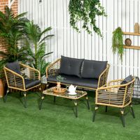 Outsunny 4 tlg. Gartenmöbel-Set Rattan Sitzgruppe mit Kissen im Boho-Stil