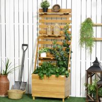Hochbeet mit Rankgitter, Pflanzkasten mit 3 Ablagen, für Garten, aus Holz, Braun